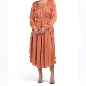 Elie Tahari NWT Whisper Shirred Sunrise Satin Midi Dress Size XS